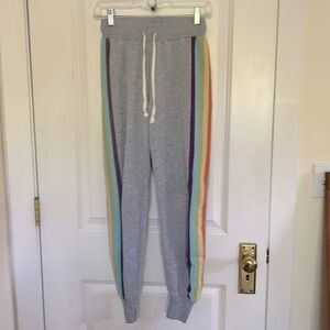 Wildfox High Rise Joggers Heather Gray Rainbow Stripes on Side
